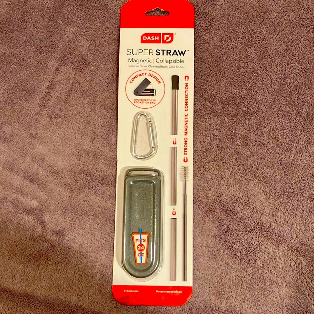 *3/$20* DASH Super Straw Magnetic Collapsible Set Black/Silver. Fits 24 Oz. New.